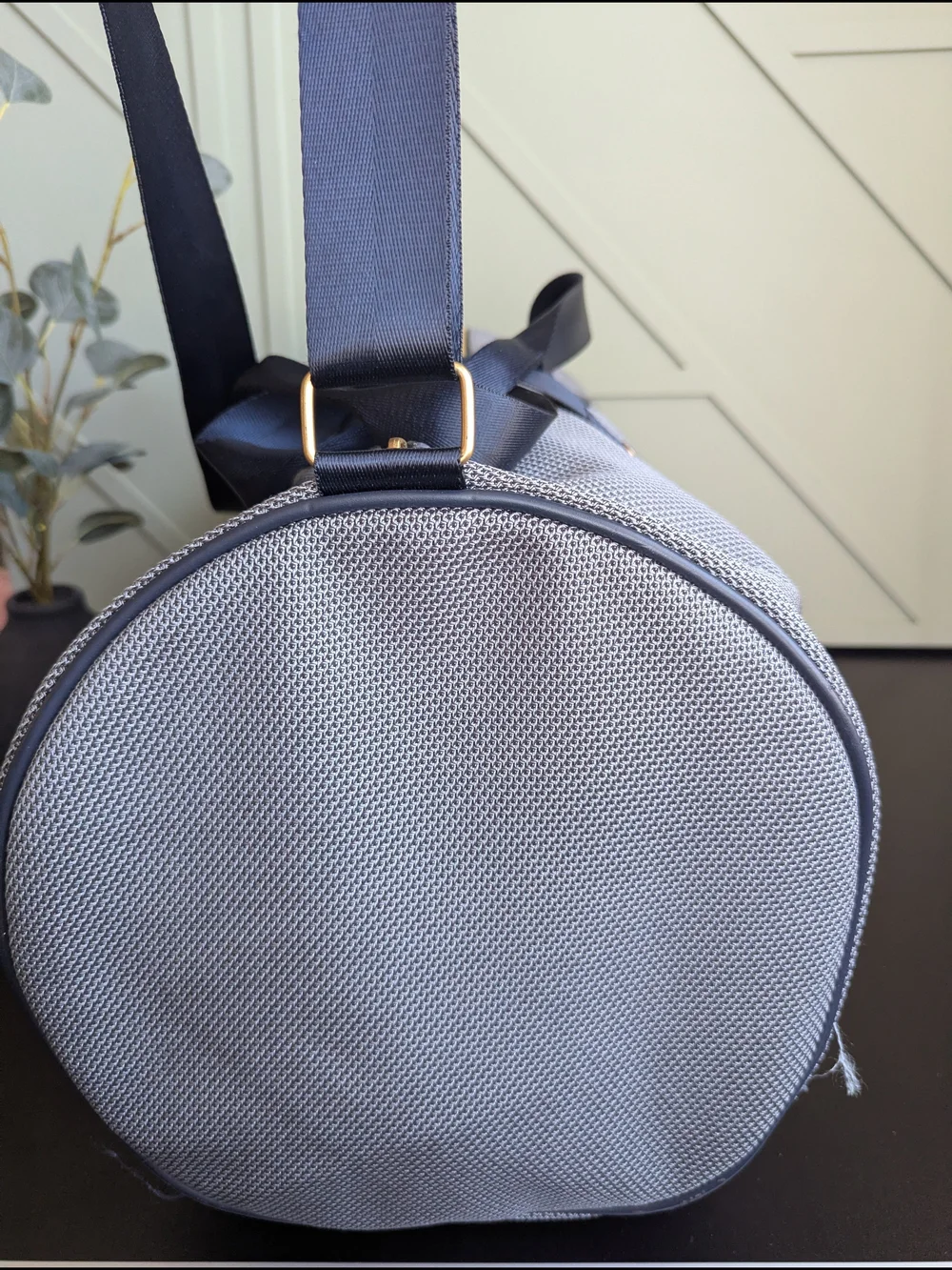 Azzaro Parfums Gray and Navy Seersucker Duffle Bag